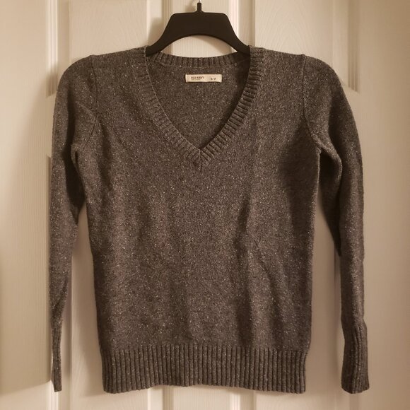 Old Navy Women's Heather Gray V-Neck Sweater Long Sleeve Cotton Blend Size Small - Picture 1 of 5